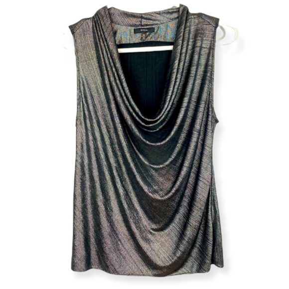 DREW Draped Neck Metallic Gray Sleeveless Top - Picture 3 of 12